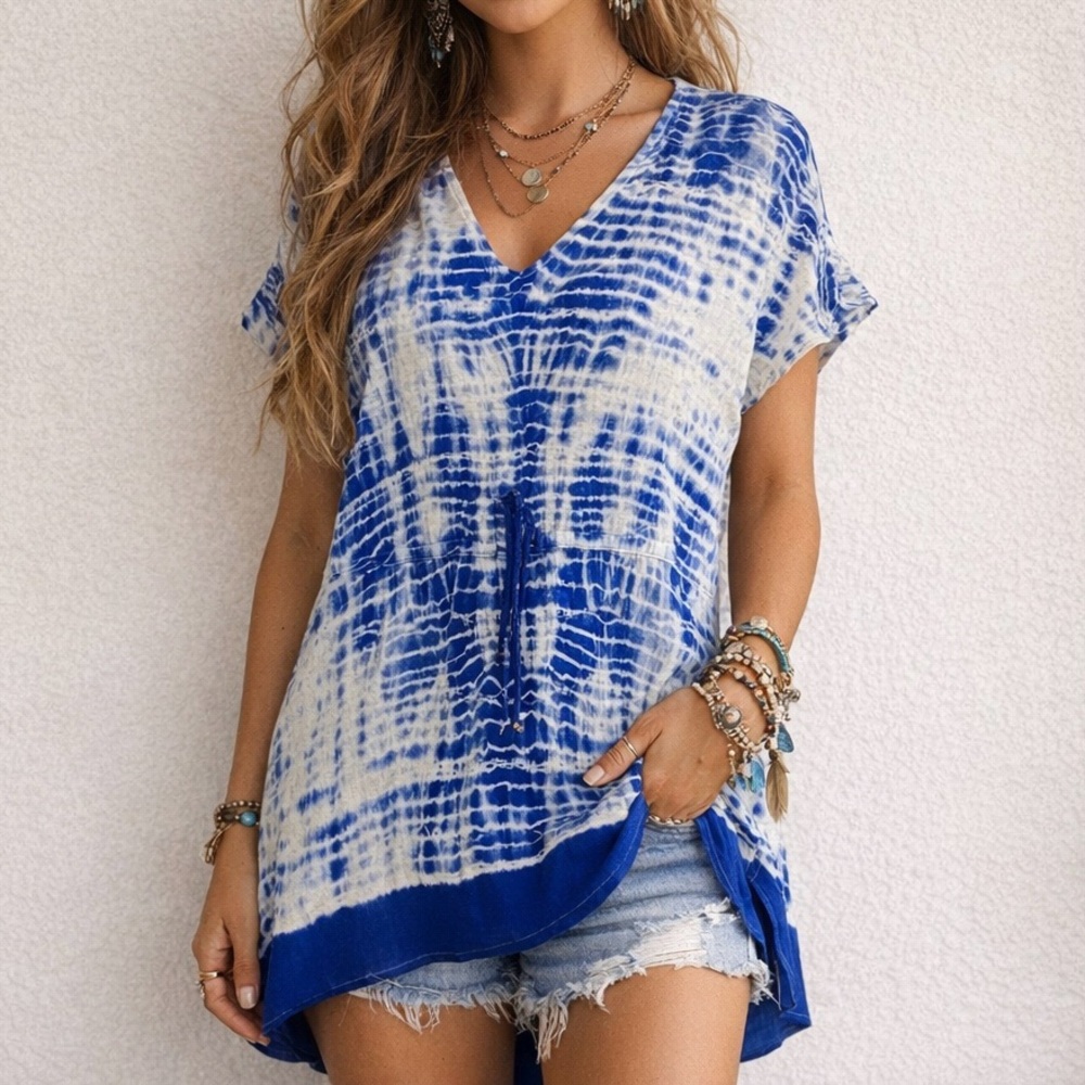 Gypsy 05 100% Silk Caftan Dress S Sustainable Tie Dye Boho Festival Indie Resort
